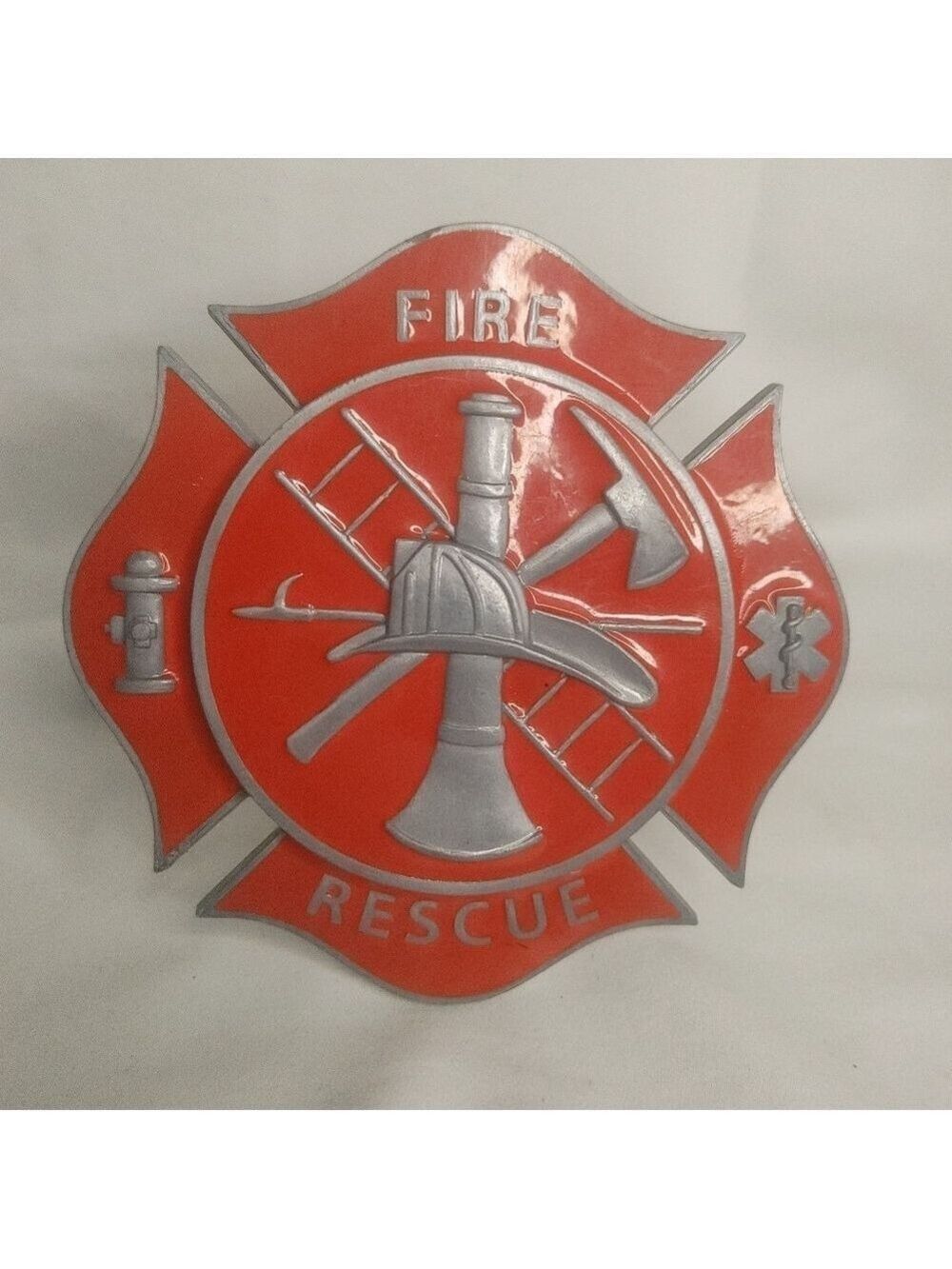 Unbranded Fire Rescue Maltese Cross Hitch Cover Home Decor One Size Red Silver